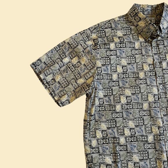 90s patterned mens shirt by Michael Austin, size L, mens tropical button down - Picture 3 of 10